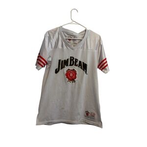 Jim Beam Jersey Vintage Sporty White Red Embroidered Mesh Shirt Large